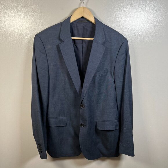 Hugo Boss Super 120s Blazer Jacket Mens Size 42R Blue Wool Career Professional - Picture 1 of 14